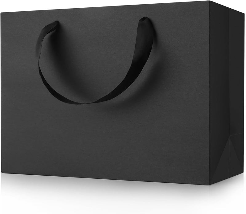 MOXARYSU Medium Large Black Gift Bags: 12.6x4x8.7 Inch 5pcs Black Paper Bags Bulk For Party Shopping Birthday Wedding (ML,5) - Image 1